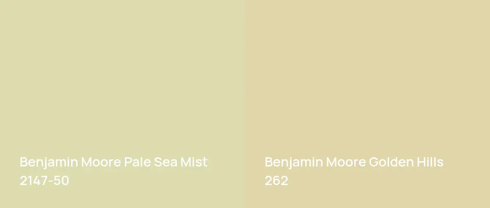Benjamin Moore Pale Sea Mist 2147-50 vs Benjamin Moore Golden Hills 262