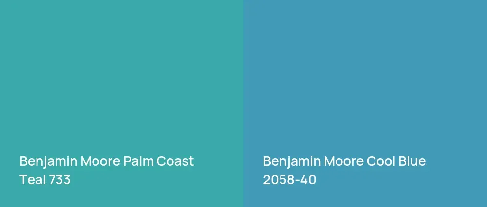 Benjamin Moore Palm Coast Teal 733 vs Benjamin Moore Cool Blue 2058-40