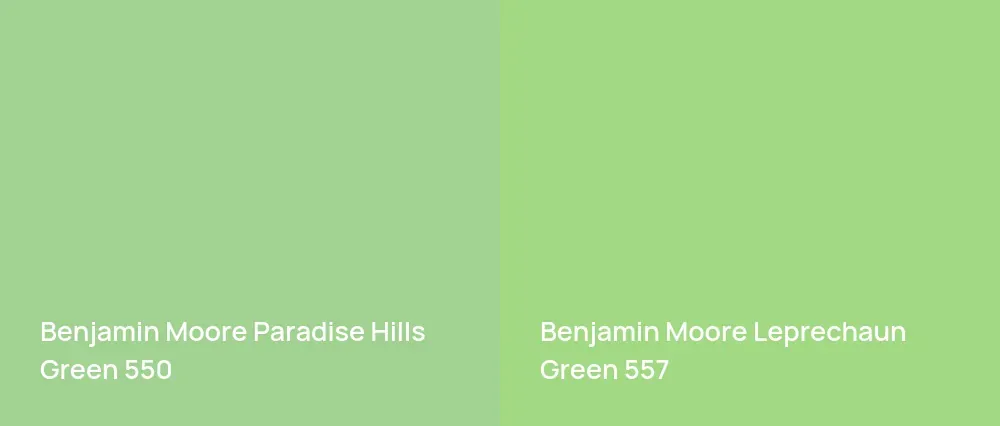 Benjamin Moore Paradise Hills Green 550 vs Benjamin Moore Leprechaun Green 557