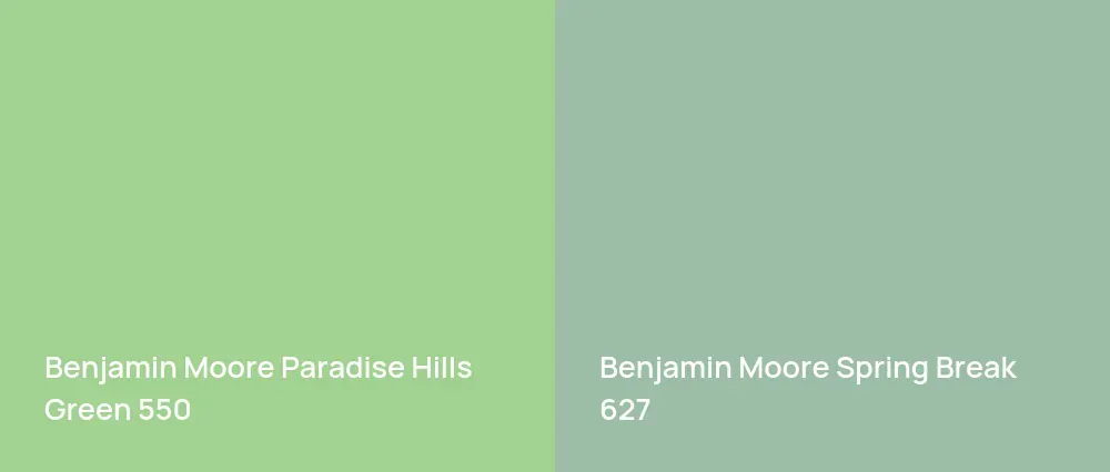 Benjamin Moore Paradise Hills Green 550 vs Benjamin Moore Spring Break 627