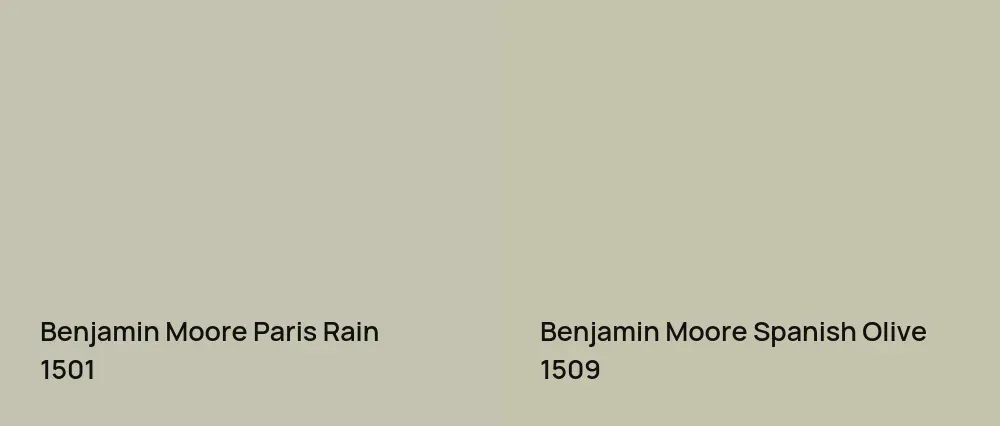 Benjamin Moore Paris Rain 1501 vs Benjamin Moore Spanish Olive 1509