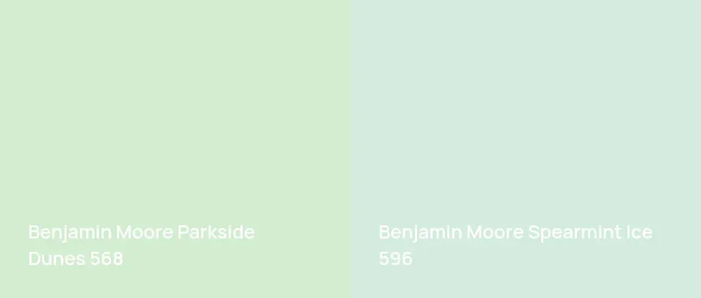 Benjamin Moore Parkside Dunes 568 vs Benjamin Moore Spearmint Ice 596