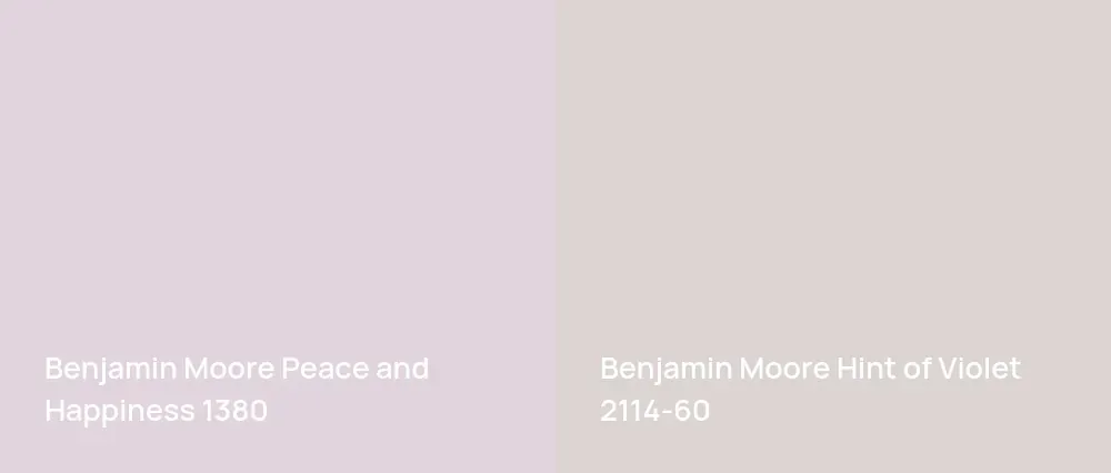 Benjamin Moore Peace and Happiness 1380 vs Benjamin Moore Hint of Violet 2114-60