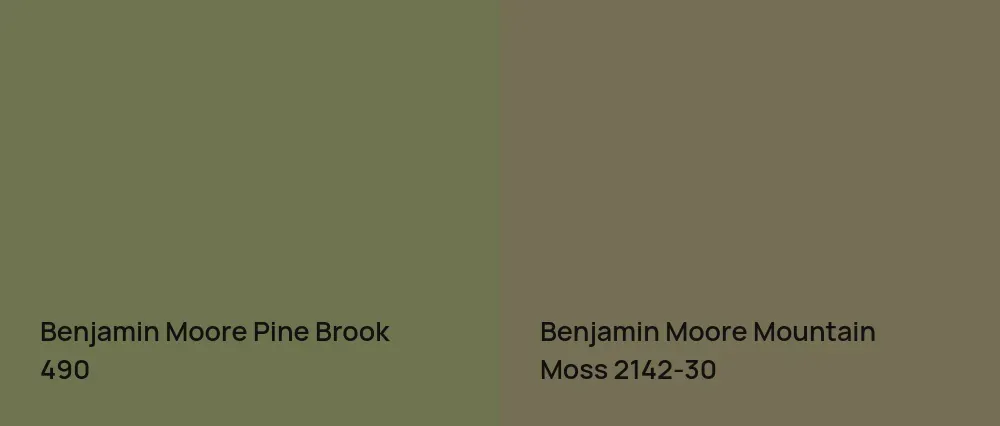 Benjamin Moore Pine Brook 490 vs Benjamin Moore Mountain Moss 2142-30
