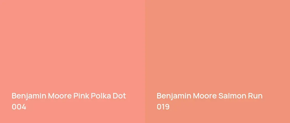 Benjamin Moore Pink Polka Dot 004 vs Benjamin Moore Salmon Run 019