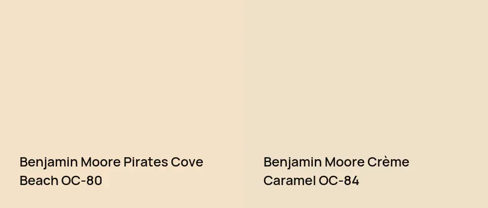 Benjamin Moore Pirates Cove Beach OC-80 vs Benjamin Moore Crème Caramel OC-84