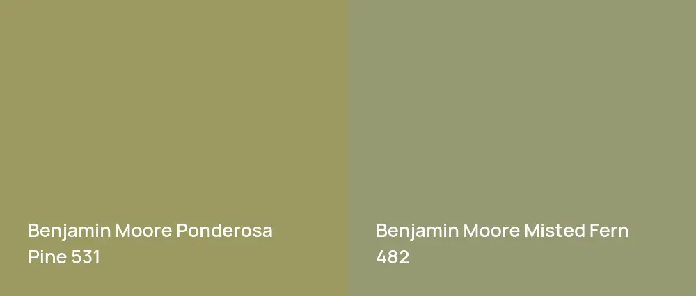 Benjamin Moore Ponderosa Pine 531 vs Benjamin Moore Misted Fern 482