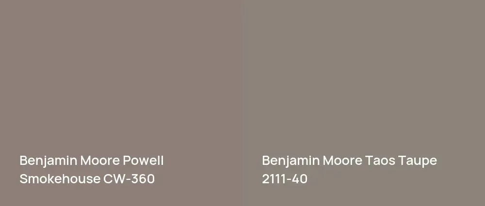 Benjamin Moore Powell Smokehouse CW-360 vs Benjamin Moore Taos Taupe 2111-40