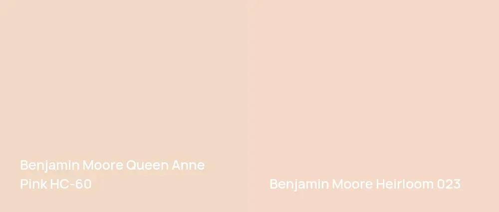 Benjamin Moore Queen Anne Pink HC-60 vs Benjamin Moore Heirloom 023