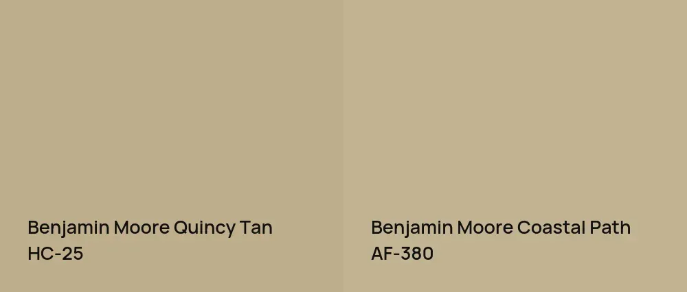 Benjamin Moore Quincy Tan HC-25 vs Benjamin Moore Coastal Path AF-380
