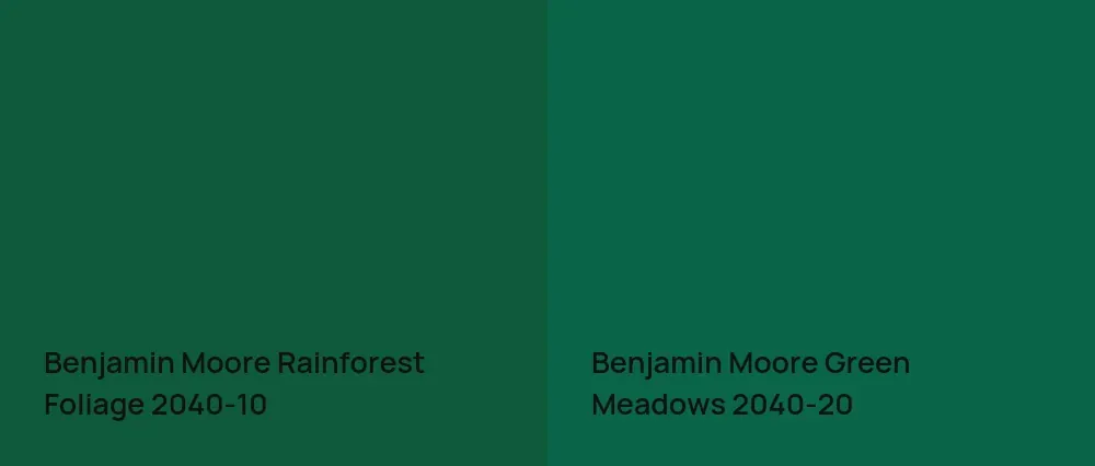 Benjamin Moore Rainforest Foliage 2040-10 vs Benjamin Moore Green Meadows 2040-20