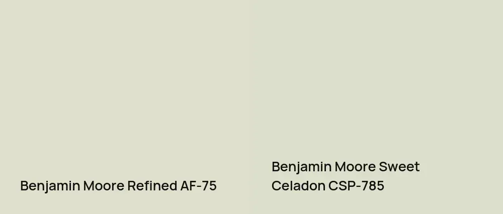 Benjamin Moore Refined AF-75 vs Benjamin Moore Sweet Celadon CSP-785