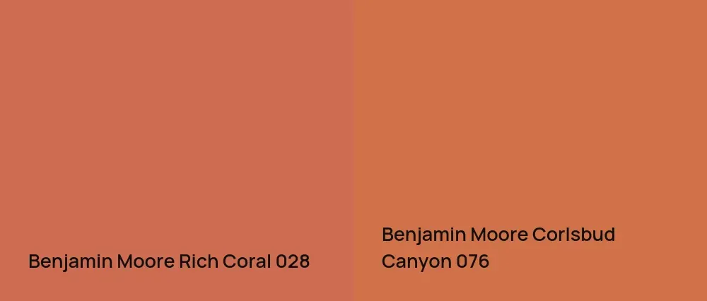 Benjamin Moore Rich Coral 028 vs Benjamin Moore Corlsbud Canyon 076