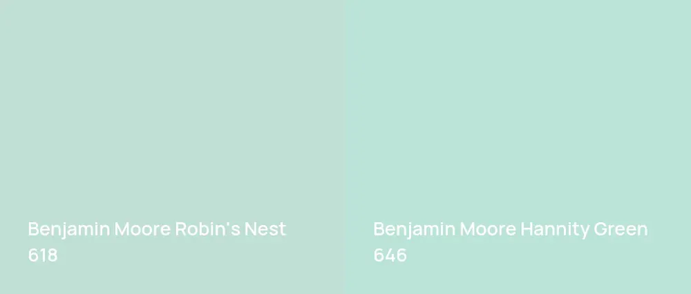 Benjamin Moore Robin's Nest 618 vs Benjamin Moore Hannity Green 646