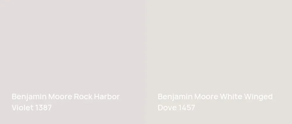 Benjamin Moore Rock Harbor Violet 1387 vs Benjamin Moore White Winged Dove 1457
