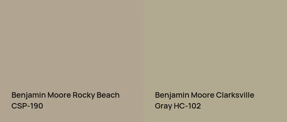 Benjamin Moore Rocky Beach CSP-190 vs Benjamin Moore Clarksville Gray HC-102