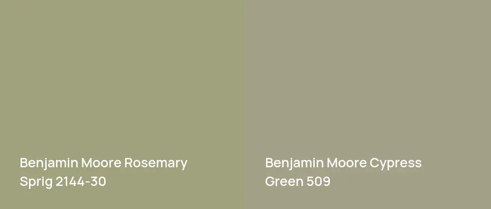 Benjamin Moore Rosemary Sprig 2144-30 vs Benjamin Moore Cypress Green 509