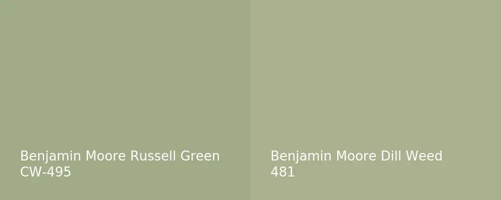 Benjamin Moore Russell Green CW-495 vs Benjamin Moore Dill Weed 481