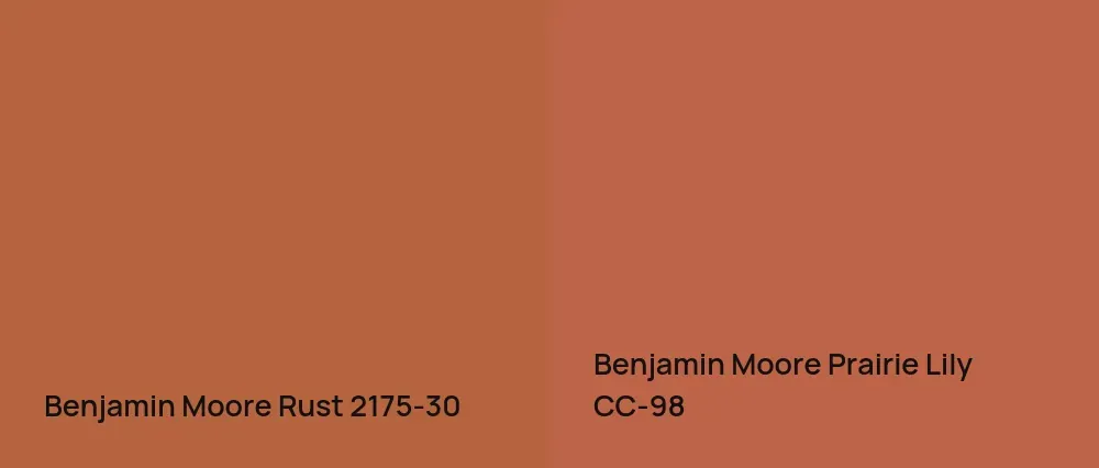 Benjamin Moore Rust 2175-30 vs Benjamin Moore Prairie Lily CC-98