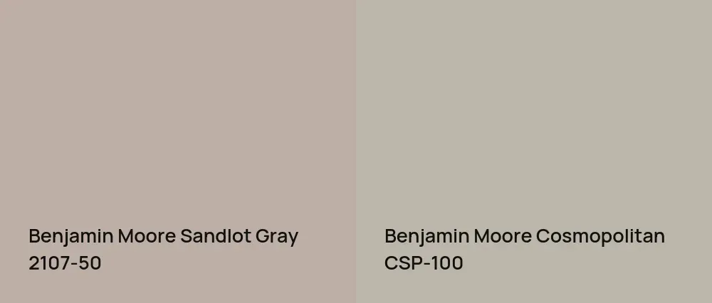 Benjamin Moore Sandlot Gray 2107-50 vs Benjamin Moore Cosmopolitan CSP-100