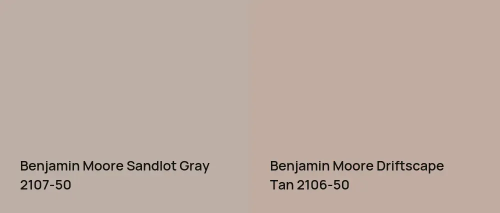 Benjamin Moore Sandlot Gray 2107-50 vs Benjamin Moore Driftscape Tan 2106-50