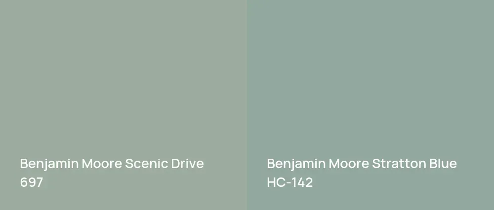Benjamin Moore Scenic Drive 697 vs Benjamin Moore Stratton Blue HC-142