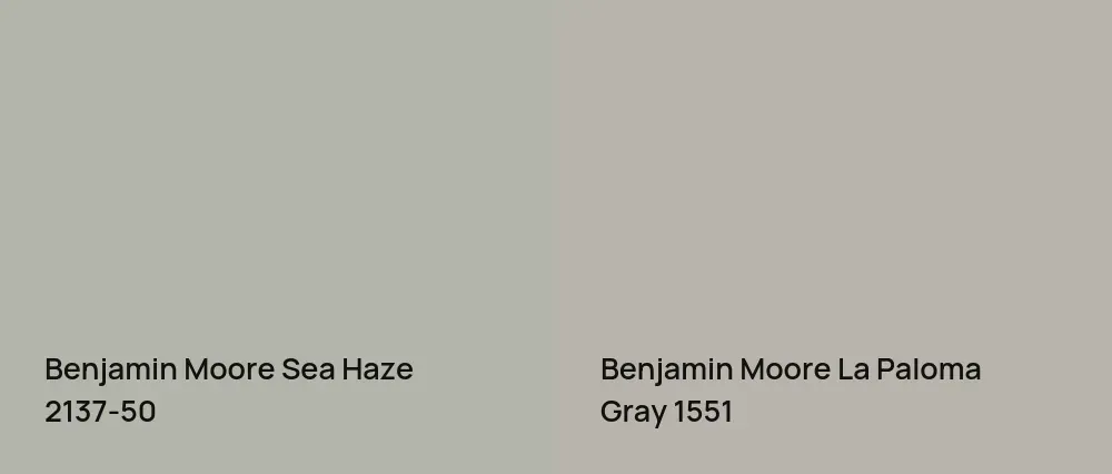 Benjamin Moore Sea Haze 2137-50 vs Benjamin Moore La Paloma Gray 1551