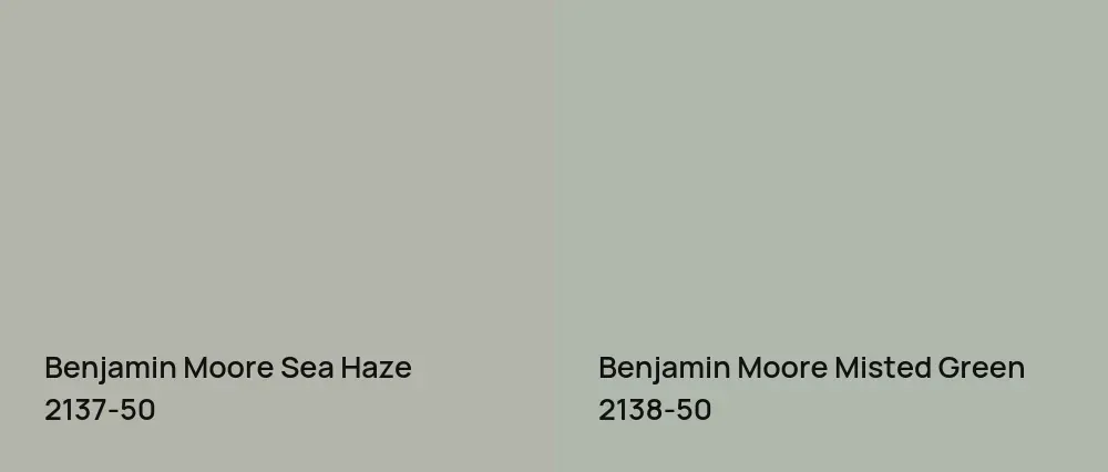 Benjamin Moore Sea Haze 2137-50 vs Benjamin Moore Misted Green 2138-50