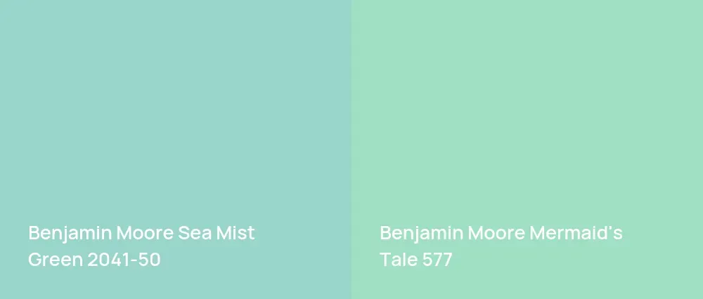 Benjamin Moore Sea Mist Green 2041-50 vs Benjamin Moore Mermaid's Tale 577