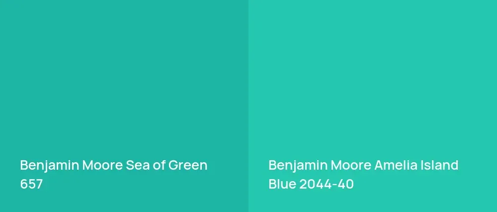 Benjamin Moore Sea of Green 657 vs Benjamin Moore Amelia Island Blue 2044-40