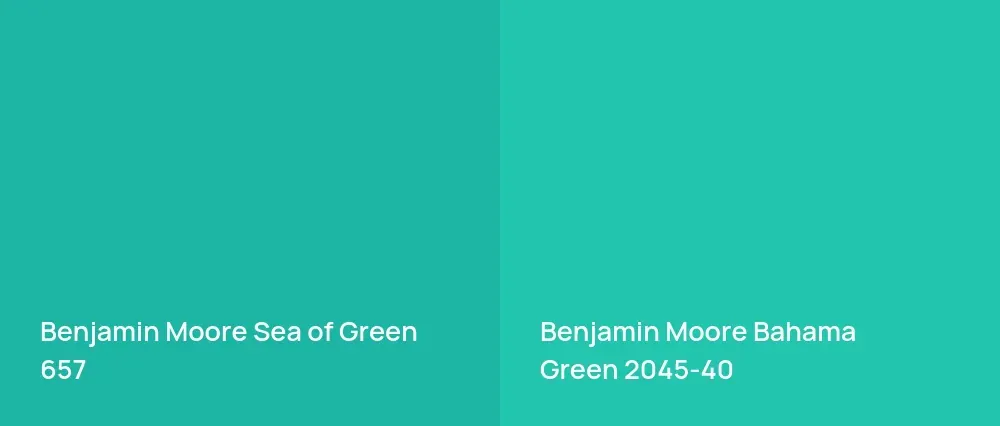 Benjamin Moore Sea of Green 657 vs Benjamin Moore Bahama Green 2045-40