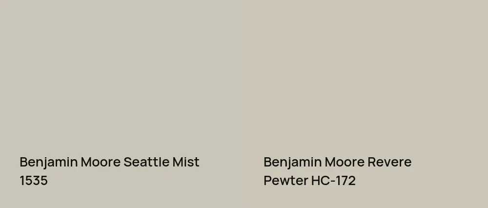 Benjamin Moore Seattle Mist 1535 vs Benjamin Moore Revere Pewter HC-172