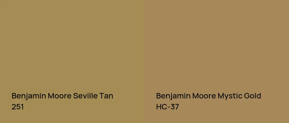 Benjamin Moore Seville Tan 251 vs Benjamin Moore Mystic Gold HC-37