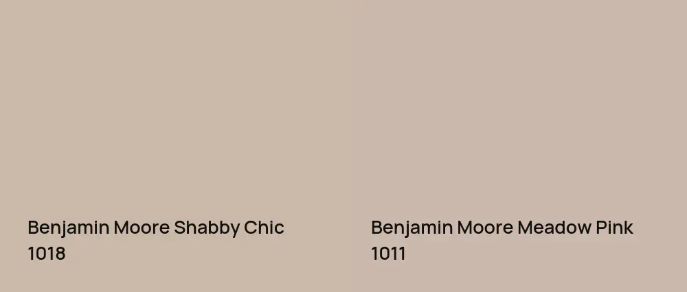 Benjamin Moore Shabby Chic 1018 vs Benjamin Moore Meadow Pink 1011