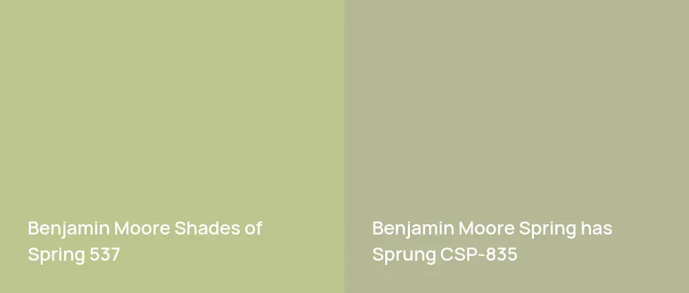 Benjamin Moore Shades of Spring 537 vs Benjamin Moore Spring has Sprung CSP-835