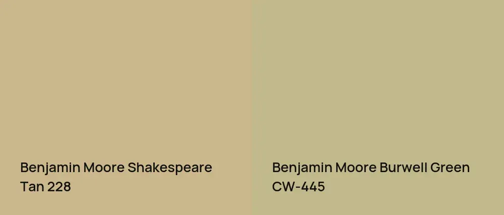 Benjamin Moore Shakespeare Tan 228 vs Benjamin Moore Burwell Green CW-445