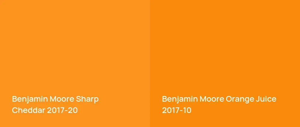 Benjamin Moore Sharp Cheddar 2017-20 vs Benjamin Moore Orange Juice 2017-10