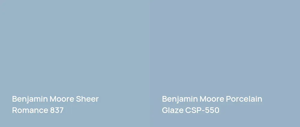 Benjamin Moore Sheer Romance 837 vs Benjamin Moore Porcelain Glaze CSP-550