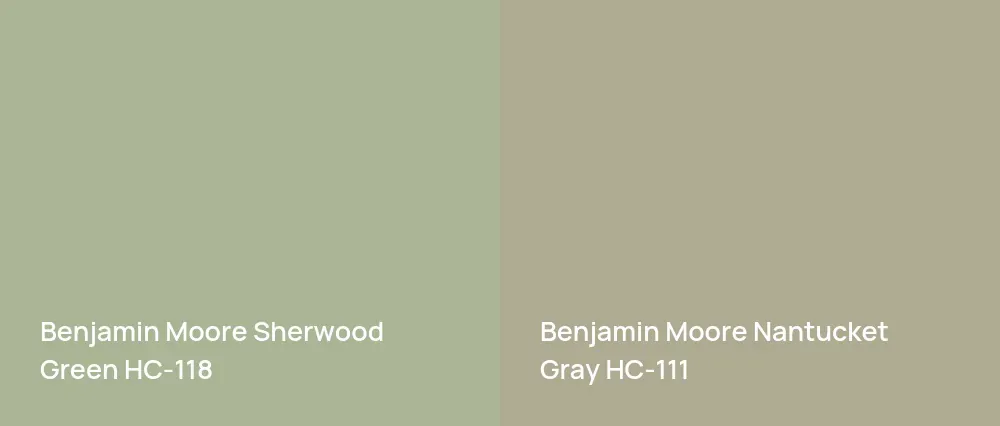 Benjamin Moore Sherwood Green HC-118 vs Benjamin Moore Nantucket Gray HC-111