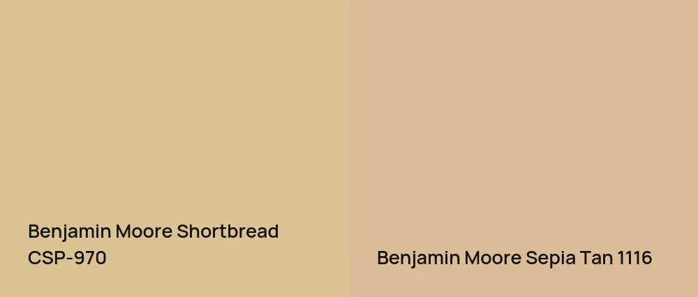 Benjamin Moore Shortbread CSP-970 vs Benjamin Moore Sepia Tan 1116