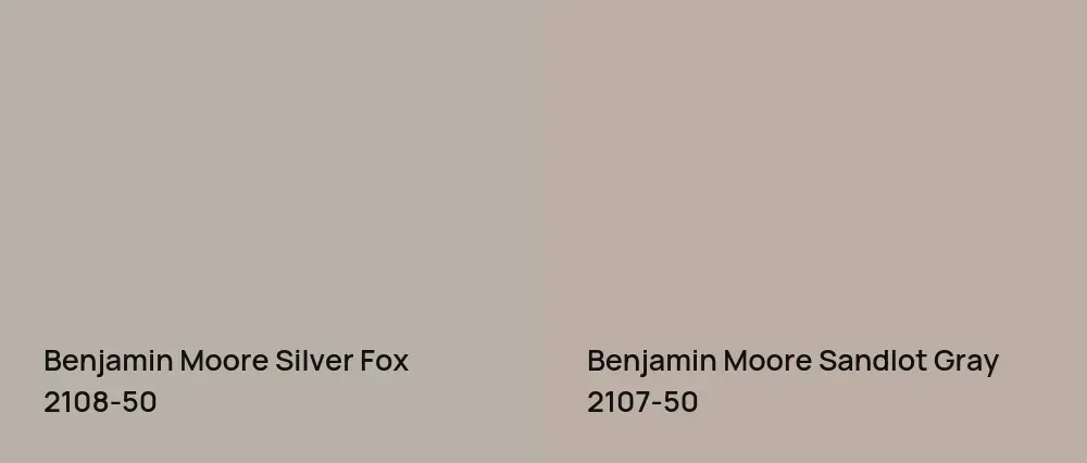 Benjamin Moore Silver Fox 2108-50 vs Benjamin Moore Sandlot Gray 2107-50