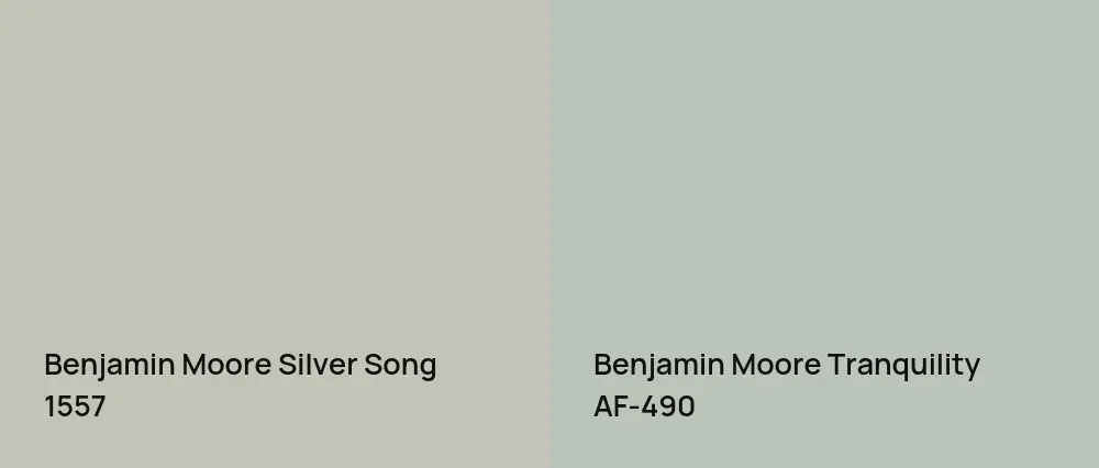 Benjamin Moore Silver Song 1557 vs Benjamin Moore Tranquility AF-490