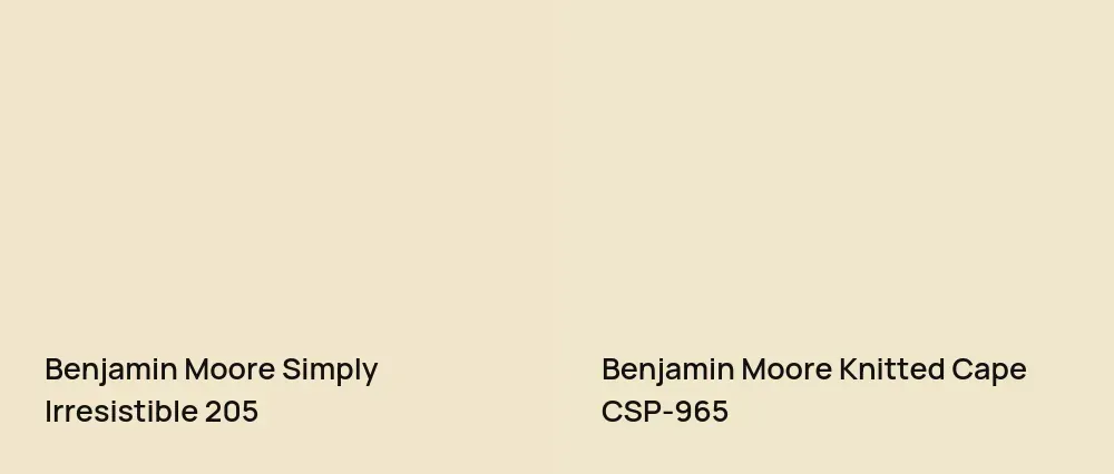 Benjamin Moore Simply Irresistible 205 vs Benjamin Moore Knitted Cape CSP-965