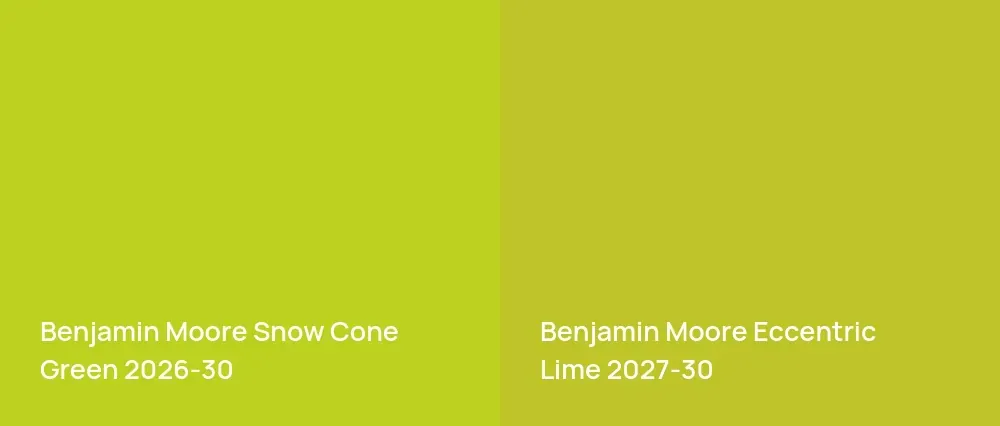 Benjamin Moore Snow Cone Green 2026-30 vs Benjamin Moore Eccentric Lime 2027-30