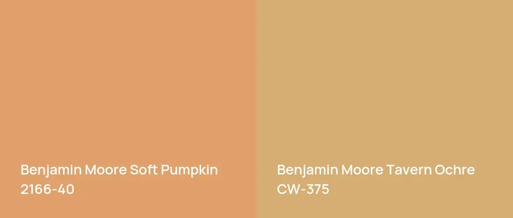 Benjamin Moore Soft Pumpkin 2166-40 vs Benjamin Moore Tavern Ochre CW-375