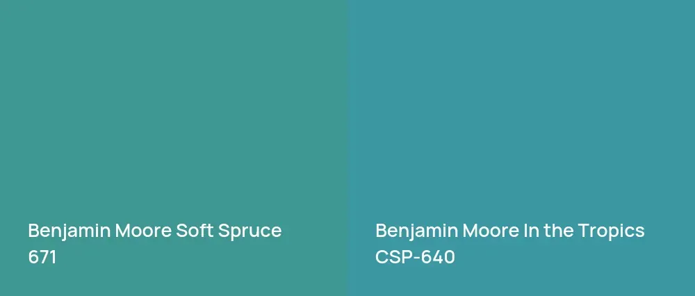 Benjamin Moore Soft Spruce 671 vs Benjamin Moore In the Tropics CSP-640