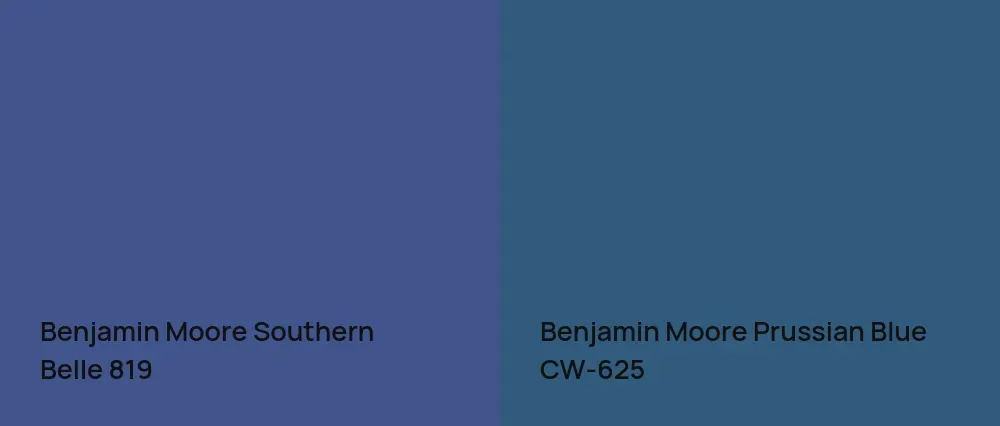 Benjamin Moore Southern Belle 819 vs Benjamin Moore Prussian Blue CW-625