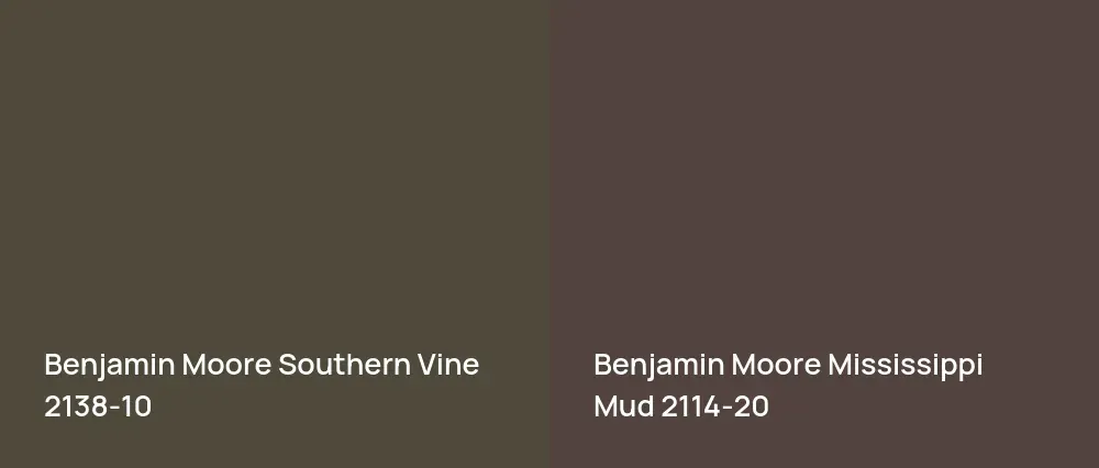 Benjamin Moore Southern Vine 2138-10 vs Benjamin Moore Mississippi Mud 2114-20