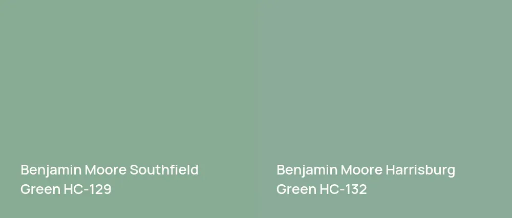 Benjamin Moore Southfield Green HC-129 vs Benjamin Moore Harrisburg Green HC-132