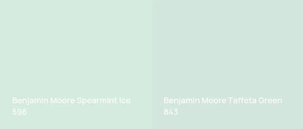 Benjamin Moore Spearmint Ice 596 vs Benjamin Moore Taffeta Green 843